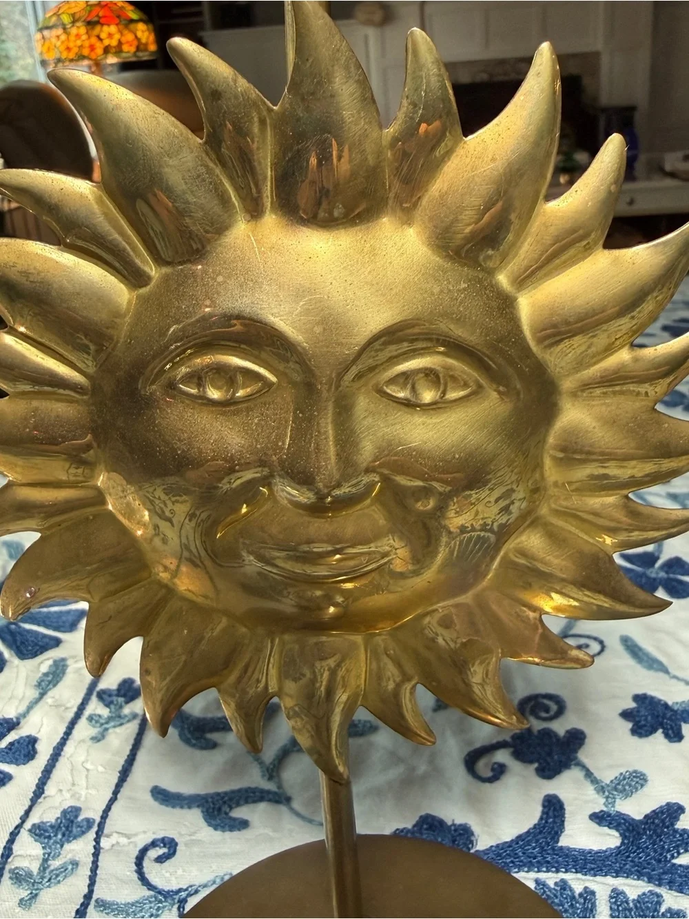 VTG Pier 1 Celestial Brass SunFace Candlestick Holder Taper Gold Whimsical Metal